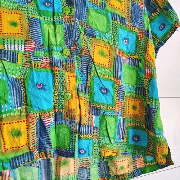 VTG Jams World Womens M Hawaiian Aloha Shirt Bright Abstract Art Print Crop Top - Picture 4 of 9